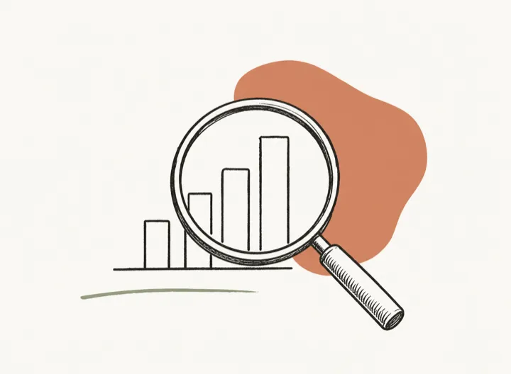 Hand-drawn magnifying glass and chart illustration